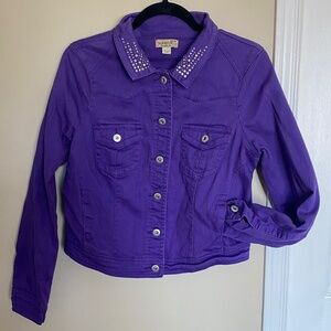 One World Purple Denim Jacket with Metal Studded Detail, Size M